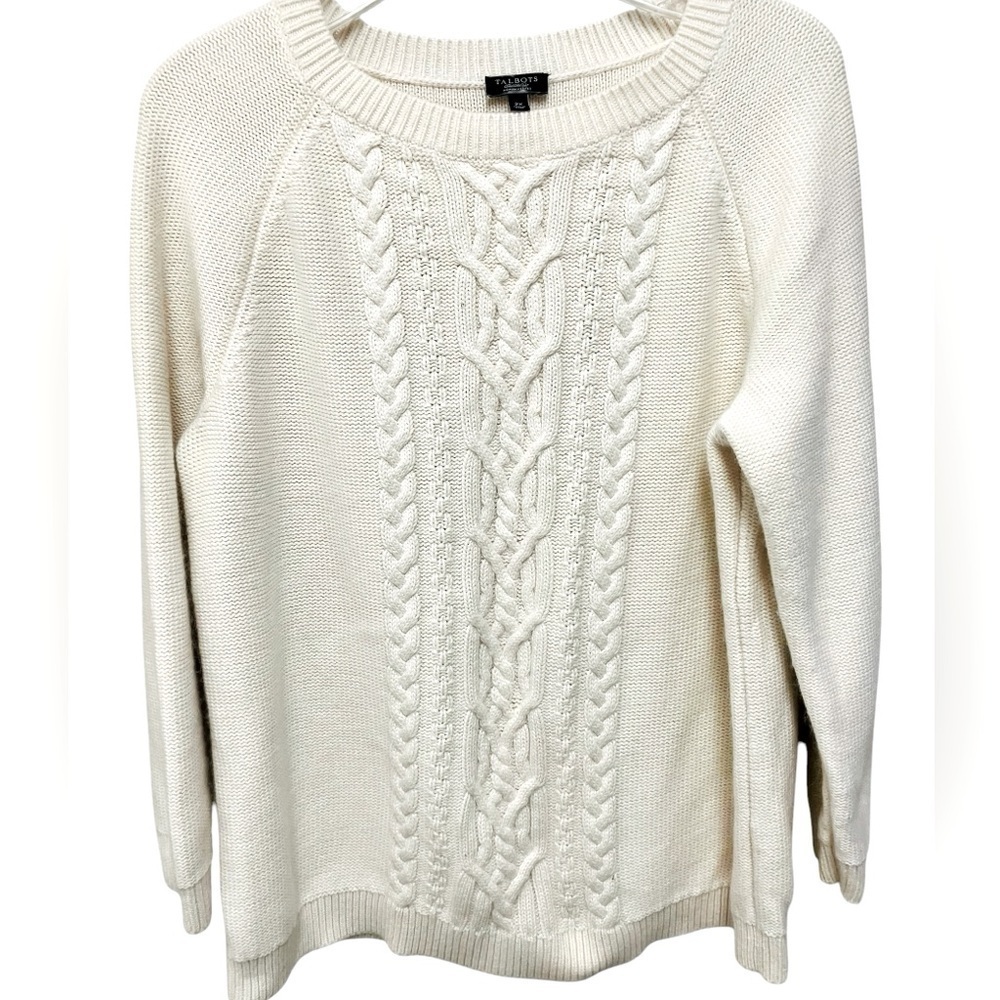 Talbots Sweater Women’s Plus 2X Petite‎ 10% Angora Cream Cozy Cable Knit